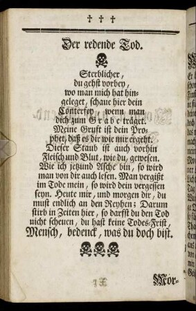 Der redende Tod. - Morgen-Segen am Mittwoche.