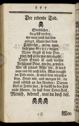 Der redende Tod. - Morgen-Segen am Mittwoche.