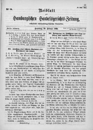 Beiblatt zur hamburgischen Handelsgerichts-Zeitung No. 8. Zweiter Jahrgang. Hamburg, 20. Februar 1869.