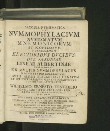 Theil 4: Sächsisches Medaillen-Cabinet, Vierdter und Letzter Theil Der Albertinischen Linie, von denen dreyen in erwüntschten Flor stehenden Hoch-Fürstlichen Häusern, als Weissenfelß, Merseburg und Zeitz