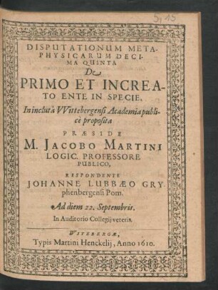 Disputationum Metaphysicarum Decima Quinta De Primo Et Increato Ente In Specie