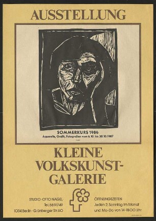 Ausstellungswerbung: "Sommerkurs 1986. Aquarelle, Grafik, Fotografien" von 06.10. bis 30.10.1987