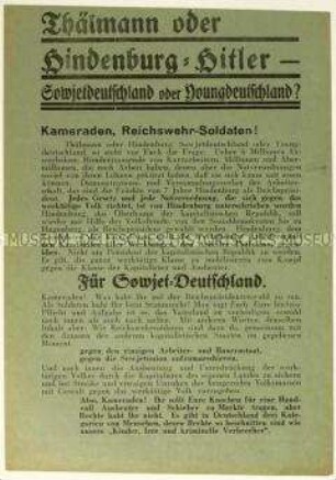 Flugblatt der Revolutionären Jungarbeiter Deutschlands zur Reichspräsidentenwahl 1932