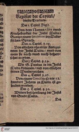 Register der Capitel/ dieses Tractats
