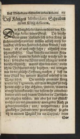 Deß Königes Mithridatis Schreiben an den König Arsacem.