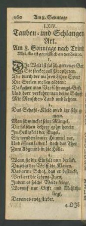 LXIV. Tauben- und Schlangen-Art. Am 8. Sonntage nach Trinit