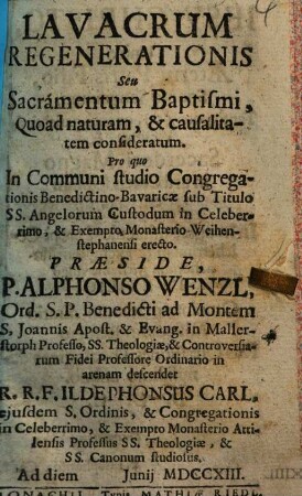 Lavacrum Regenerationis Seu Sacramentum Baptismi ...