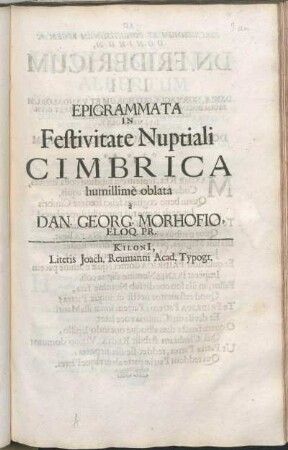 Epigrammata In Festivitate Nuptiali Cimbrica