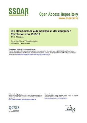 Die Mehrheitssozialdemokratie in der deutschen Revolution von 1918/19