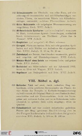 VIII. Möbel u. dgl. (Nr. 361-376)