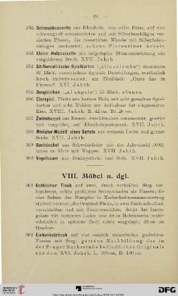 VIII. Möbel u. dgl. (Nr. 361-376)