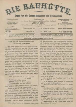 No 10. Frankfurt a. M., den 6. März 1920. 63. Jahrgang.