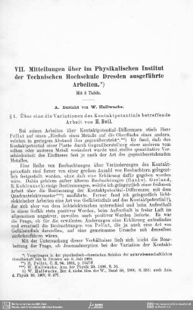 Mitteilungen über im Physikalischen Institut der Technischen Hochschule Dresden ausgeführte Arbeiten