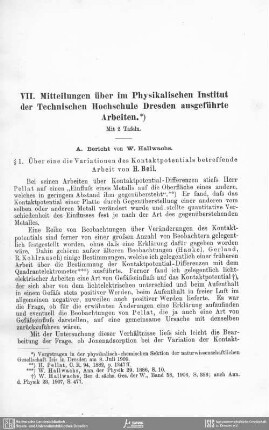 Mitteilungen über im Physikalischen Institut der Technischen Hochschule Dresden ausgeführte Arbeiten