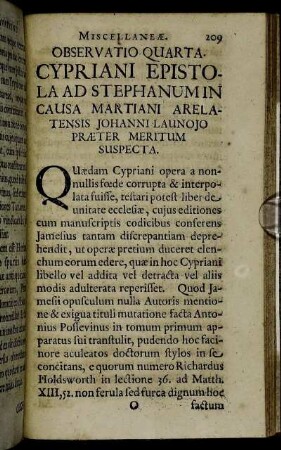 Observatio Quarta. Cypriani Epistola Ad Stephanum ...