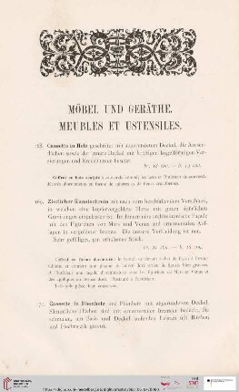 Möbel und Geräthe. Meubles et Ustensiles (Nr. 168 - 184)