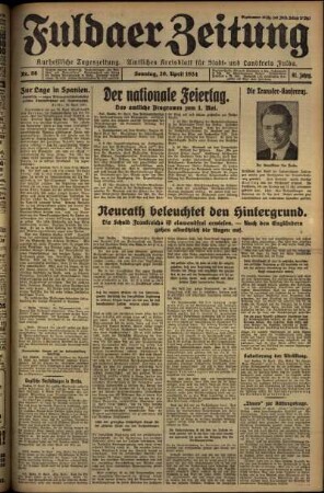 Erste Ausgabe vom Sonntag, den 29. April 1934.