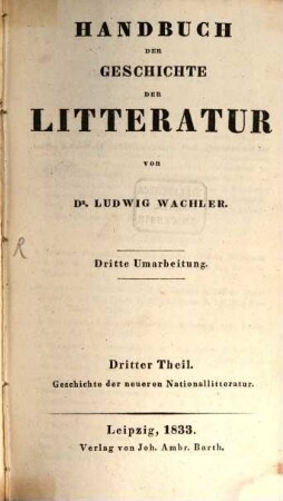 Handbuch der Geschichte der Litteratur, 3. Geschichte der neueren Nationalliteratur