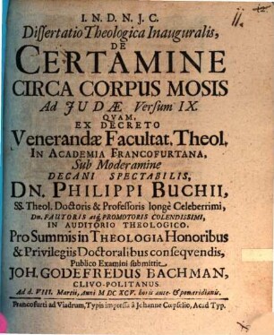 Dissertatio Theologica Inauguralis, De Certamine Circa Corpus Mosis Ad Judae Versum IX.