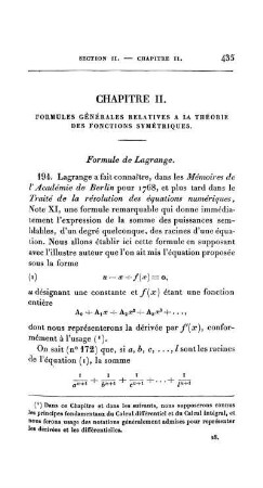 Chapitre II. Formules générales relatives a la théorie des fonctions symétriques.