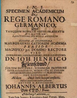 Specimen Academicum De Rege Romano-Germanico