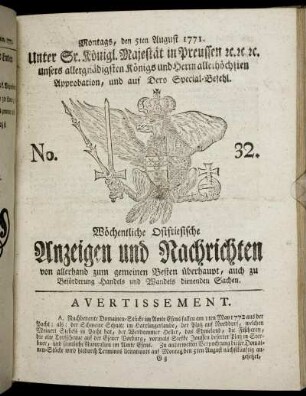 No. 32. Montags, den 5ten August 1771.
