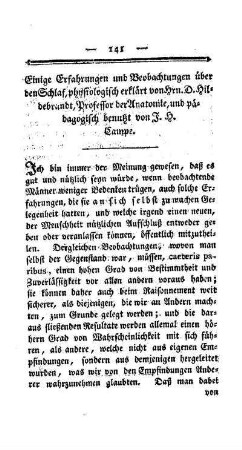 Einige Erfahrungen und Beobachtungen über den Schlaf