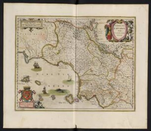 Karte von Terra di Lavoro, einer historischen Region in Süditalien, ca. 1:330 000, kolorierter Kupferstich, 1645 : Terra Di Lavoro, olim Campania Felix / Ioannes Ianssonius Excudit. - [Ca. 1:330 000]. - [Amsterdam] : Ioannes Ianssonius, [1645]. - 1 Kt : Kupferst ; 36 x 47 cm. - Maßstab in graph. Form (Milliaria Italica communia, Milliaria Germanica communia)