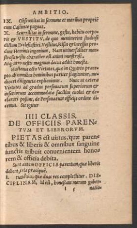 IIII [i.e. III] Classis. De Officiis Parentum Et Liberorum.