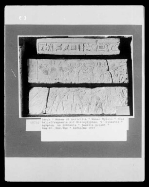 Drei Relieffragmente mit Hieroglyphen, V. Dynastie