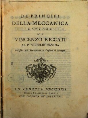 De'principi della Meccanica lettere