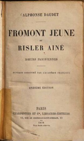 Fromont Jeune et Risler Aîné : Moeurs Parisiennes