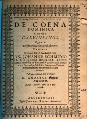 Disp. theol. de coena dominica
