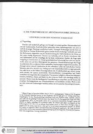 A. Die vorsymbolische Abendmahlslehre Zwinglis
