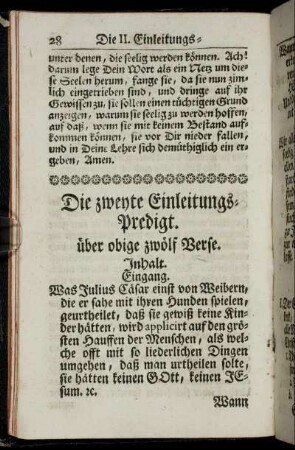 Die zweyte Einleitungs-Predigt. über obige zwölf Verse.