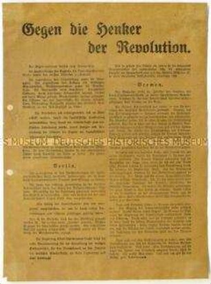 Flugblatt der KPD gegen die SPD und Aufruf zur Unterstützung der Revolution
