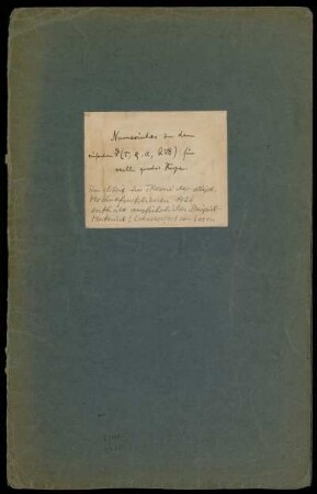 Numerisches zu dem einfachen d [...] für reelle quadratische Körper. Zur Arbeit: zur Theorie der elliptischen Modulfunktionen 1926, Hamburg, 1926