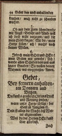 Gebet, Bey fernern anhaltenten Donnern und Blitzen.