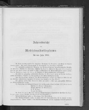 Jahresbericht des Medizinalkollegiums für das Jahr 1912.