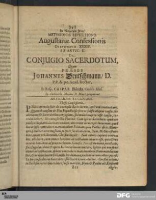 Articulus II. De Conjugio Sacerdotum.