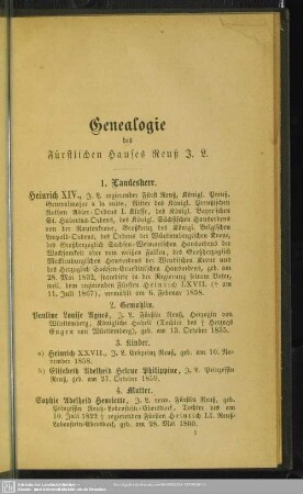 Genealogie des Fürstlichen Hauses Reuß J. L.