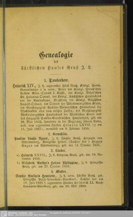 Genealogie des Fürstlichen Hauses Reuß J. L.