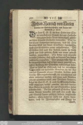 Johan Henrich von Seelen Licentiat der Gottesgelahrheit, und Rector des Gymnasii zu Lübek.
