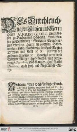 Des Durchleuchtigsten Fürsten und Herrn […]