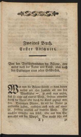 Erster Abschnitt. Von den Verschiedenheiten der Bäume, entweder nach der Natur und Kunst, aber nach den Gattungen eines jeden Geschlechts.