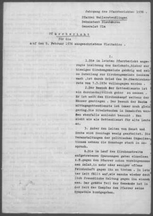Weilersteußlingen mit Ennahofen und Grötzingen (Allmendingen): Pfarrbericht 1936 mit Notizen zur Visitation