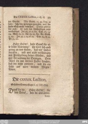Die CXXXIX. Lection. Gehalten Donnerstags d. 25. Oct. 1725.