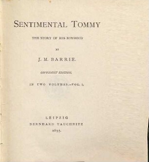 Sentimental Tommy : the story of his boyhood, 1