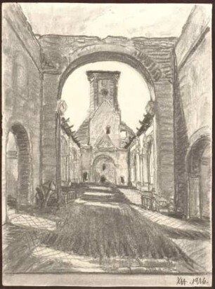 Ohne Titel [Innenansicht der zerstörten Kirche in Reiningen]