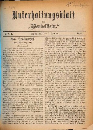 Wendelstein. Unterhaltungsblatt des Wendelstein. Unterhaltungsblatt des Wendelstein.